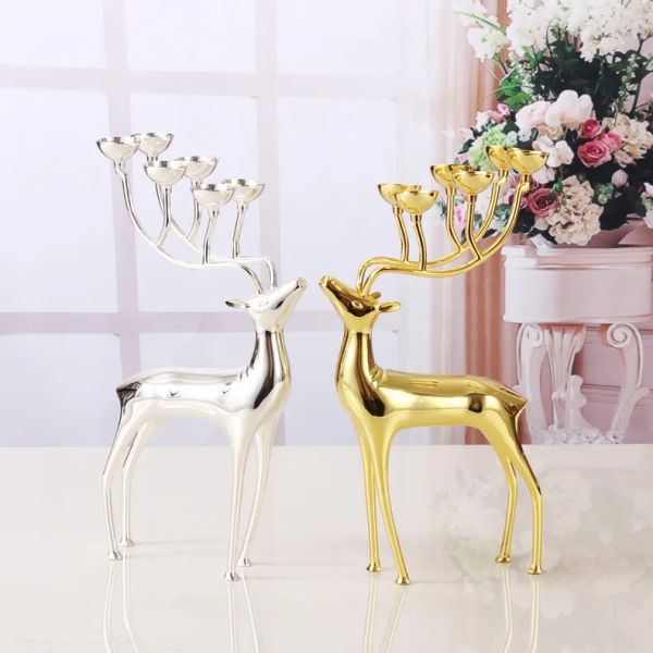 Titulares Luxurious Spotted Deer Titulares de candelabros de acero inoxidable Candelabra Boda Candelabra Decoración con velas gratis