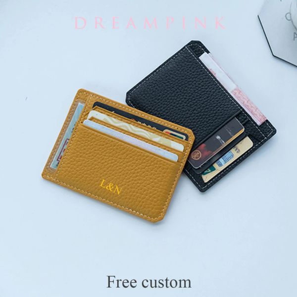 Holders Luxury Custom Initials Carte Solder Great Le cuir Slim mini portefeuille Personnalisez les lettres Nom des hommes Cow Hide Credit Card Cadre