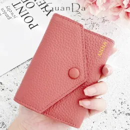 Holders Luxury Design Femme's Enveloppe Pliage Pliing Coin Name Custom Card Carte Holder Geatin Leather Cow Clip Clip Money