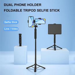 Soportes MAMEN 80 cm/160 cm Trípode plegable Selfie Stick con soporte doble para teléfono Disparo remoto para teléfono inteligente Tablet Live Vlog Trípode
