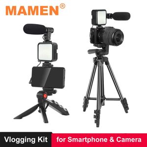 Houders MAMEN Telefoon DSLR Camera Vlog Statief Vlogging Kit met afstandsbediening Microfoon LED-licht voor smartphone-interview Live YouTube