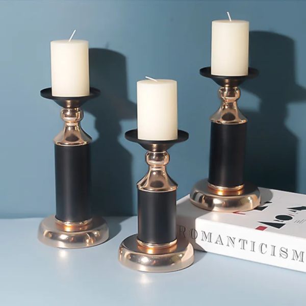 Holders Metal Candle Holder Gold and Black Bandlestick Candle Stand Exquis Table Congueur de table pour hôtel DÉCOR