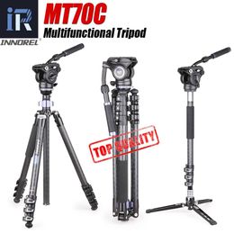 Supports MT70C 10 couches trépied en Fiber de carbone monopode tête fluide panoramique professionnel vidéo monopode Kit pour caméscope appareil photo reflex numérique