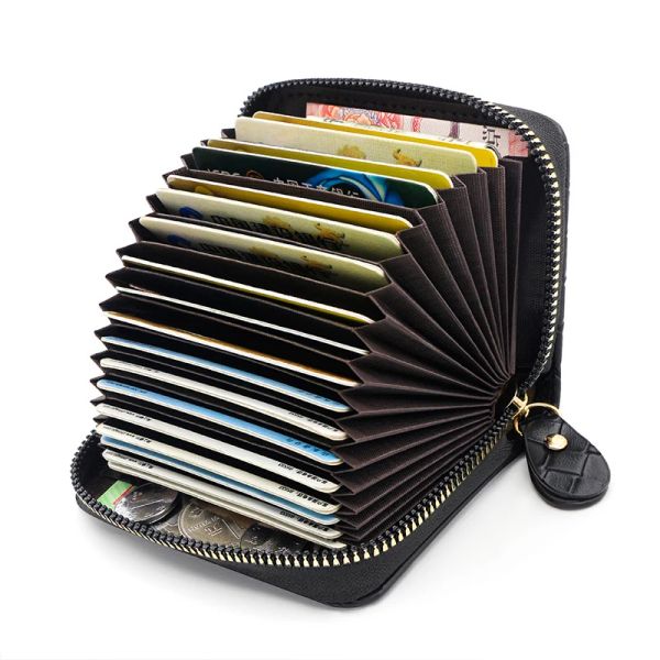 Holders New Design Business Femmes / hommes Black Zipper Female Carte de crédit Case Case Money Sac 18 Slots Small Pocket Pocket Blue Card Holder