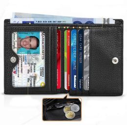 Titulares Nuevos hombres de cuero de vaca genuinos HASP Case de protección de billetera Slim Bloqueo Rfid Banco de crédito Identificador de identificación Antitheft Mini bolso