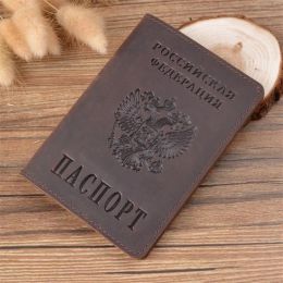 Holders Nouveaux couvertures de passeport en cuir authentique pour la Russie Solid IdCredit Carte Holder Business Business Busined Bask Wallet Unisex Travel Wallet Case