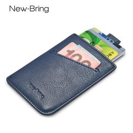 Holders Newbring Slim Leather Wallet Men Credit Card ID Holders Compact Mini Purse Cash Women Carte Holder Sleeve Purse Blue Black