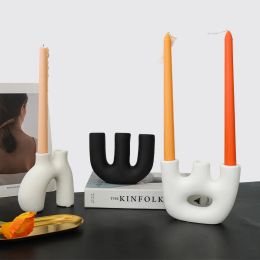 Holders Nordic Nordic Black and White Ceramic Candle Candles Ornements de tournage