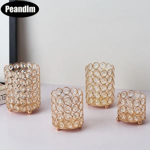 Holders Peandim Gold Silver Crystal Bougettes Candle Lantern Crayer Container Makeup Brush Holder Mariage Candelabra Home Decor