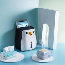 Soportes Pingüino Papel higiénico Punch Montada Medida Caja de plástico impermeable Caja de almacenamiento de baño para el hogar