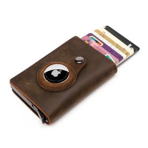 Holdants Personnalisés portefeuilles RFID en cuir authentique pour hommes avec support de carte de crédit AirTag Holder Air Tag Case en cuir authentique
