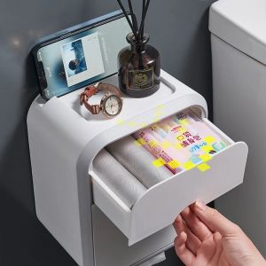 Boîte de papier toilette sans poinçon, accessoires de salle de bains, boîte à mouchoirs en plastique murale, support de rangement étanche domestique, support de téléphone