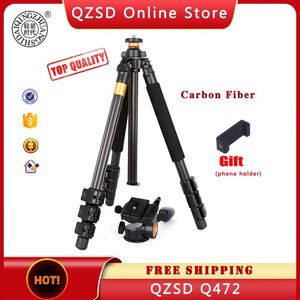 Soportes QZSD Q472 Trípode de cámara de fibra de carbono 1580 mm 8 KG Carga Monopod digital con cabezal Gimbal Head Trípode de video fotográfico para DSLR