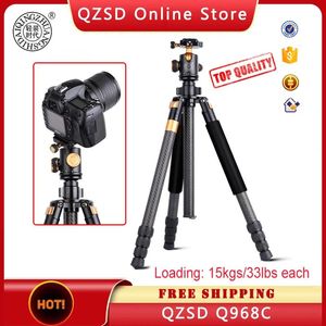 Supports QZSD Q968C trépied en Fiber de carbone pour appareil photo reflex numérique 167 cm monopode de caméra vidéo numérique Stative avec vis 1/4 et plaque de dégagement rapide