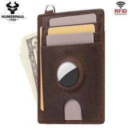 Holders Retro Slim RFID Credit Card Carte Solder avec AirTag Cover Cowhide Mini Money Case For Men Women Women Business Card Holder Case 8 * 1 * 11CM