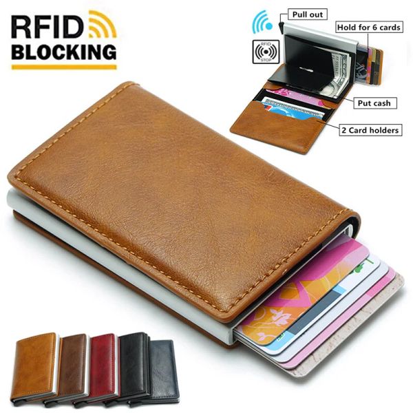 Titulares Rfid Tarjetas de tarjetas Men Billets Money Bag Male Vintage Black Purse Corto Pu Cuero Slim Fino Willets Hombre