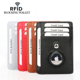 Houders rfid echte lederen creditcardhouder airtag heren portefeuilles koolstofvezel lucht tag bankhouder case portemonnee voor appel airtag