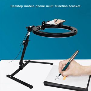 Trépied de Table lumineux annulaire pour support de téléphone, support de prise de vue de bureau, support aérien rotatif pour vidéo Vlog, tournage de professeur de cuisine