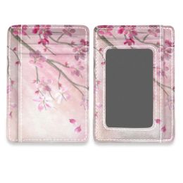 Holders Sakura Flowers Pu Leather Carte Holder Slim Carte de visite Carte d'identité Carte de crédit Carte de crédit mince petit portefeuille pour femme Lady Card Holder