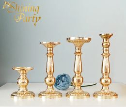 Houders Shining Party Vintage Gold Metal Candle Holders, Table Centerpieces, Wedding Party Home Bar Christmas Decoration