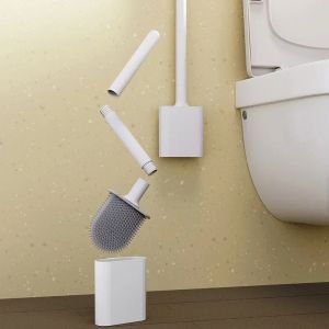 Houders siliconen toiletborstel met lange handgreep flexibele reinigingsmiddel mini badkamer borstel snel drogen houder badkamer accessoires