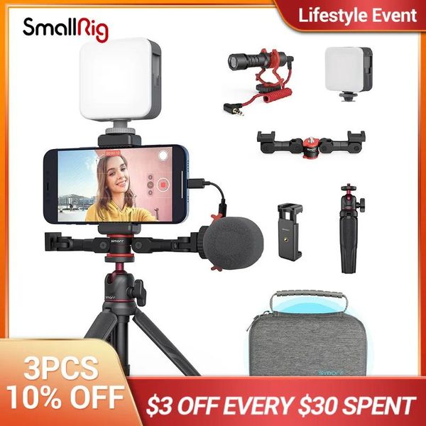 Soportes SmallRig Smartphone Video Vlogging Kit con trípode Micrófono Luz LED Montaje en zapata fría Mesa Mini trípode Selfie Stick 3510