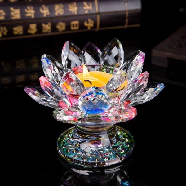 Holders Tall pieds Quartz Crystal Lotus Purity Lotus Fleur Fleur des pieds hauts Lotus Figurines Multicolor Lotus Candlestick Holder