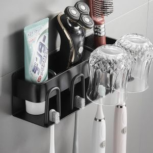 Porte-brosse à dents avec porte-gobelet, organisateur de salle de bains, support de rangement de dentifrice, support de rasoir, étagère organisateur, accessoires de salle de bains