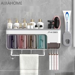 Porte-brosse à dents porte-gobelet porte-serviettes de toilette support de rangement mural Non perforé salle de bain ensemble de lavage boîte multifonctionnelle