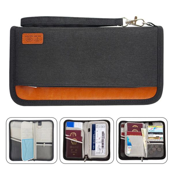 Holders Travel Wallet, RFID Blocking Family Passport Holder transporte un boîtier de rangement porte-passeport Organisateur de documents en espèces pour cartes / billets /