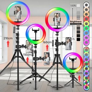 Tripod des détenteurs avec une bague RVB Lumière pour le trépied de téléphone Stand Selfie Photography Light LED Lampe Color Photo Studio pour YouTube Live