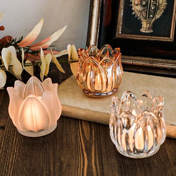 Holders Tulips Glass Candlersrs Romantique Dîner Lights Aromatherapy Candlestick Home Decoration Nordic Style Girls Room Ornements