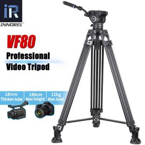 Soportes VF80 Trípode de aluminio para video pesado profesional 186 cm Cabezal de video con fluido hidráulico F80 para cámara DSLR Videocámara Control deslizante Carga de 12 kg