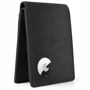 Holders Vintage Minimaliste pour les portefeuilles Airtag pour hommes Crazy Horse Cow Cuir RFID Portefeuille multi-crédits Banque de crédit Carte d'identité pour pomme Airtags