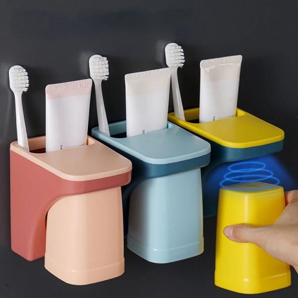 Soportes de pared magnéticos para baño, soporte para taza de cepillo de dientes, antipolvo, taza escurridora, juego familiar para amantes de la taza de baño, taza para cepillo de dientes