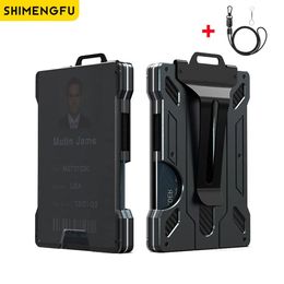 Portefeuille portefeuille pour hommes Slim en aluminium en métal Clip en argent avec un support de badge de fenêtre à 1Clear RFID Blocking retient 15 cartes avec clip en espèces