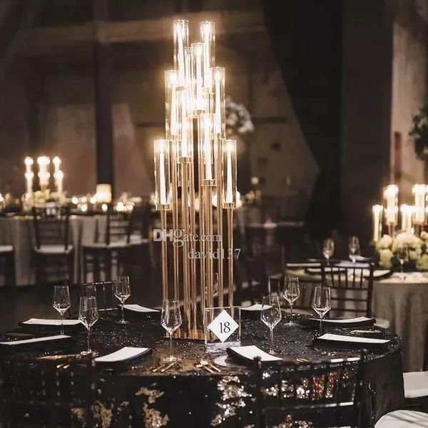 Titulares Decoración de bodas Bolw de flores mentales Centros de mesa Decoración del hotel en casa Centro de mesa Candelero de boda de metal dorado Cande de 10 brazos