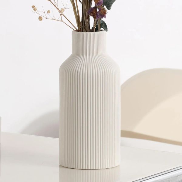 Holders Vase à fleurs en céramique blanche, décoration minimaliste moderne moderne, petits vases d'herbe de pampas pour table, étagère, manteau, entrée et