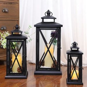 Holders Windproproping Lantern Glass Boldlerst Bolllers Metal Large Wedding Black Design moderne Design marocain chandelle décoracion Hogar Home Decor