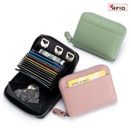 Holders Women's RFID Blocking Blocking Credit Card Portefeuille minimaliste en cuir authentique à glissière Zippe à un porte-cartes d'orme à sac à main de monnaie avec 3 emplacements clés