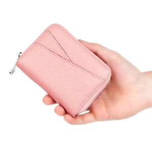 Holders Women's RFID Blocking Blocking Credit Card Portefeuille minimaliste en cuir authentique zippé à la gueule à bornes à bornes avant Porte-carte de poche avant pour femmes