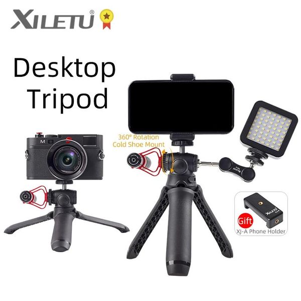 Soportes XSG2 Vlog Lite Mini trípode con cabeza de bola de 360 ° Zapata fría Selfie Stick Trípode de mesa para cámara iPhone Android Teléfono DSLR