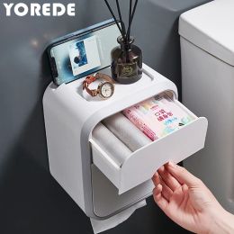 YOREDE tenture murale boîte à mouchoirs porte-rouleau de papier toilette boîte de rangement Double couche en plastique organisateur accessoires de salle de bain