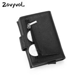 Holders Zovyvol RFID Antitheft Credit Carte Holder Men Portefeuilles Business mince Business Pu Leather Metal Card Holder Wallet Magic Smart Wallet