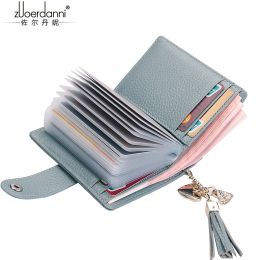 Holders Zuoerdanni mini multifonction 24 slots Carte Holder Femmes courts portations en cuir authentiques Naturel en cuir pour femmes