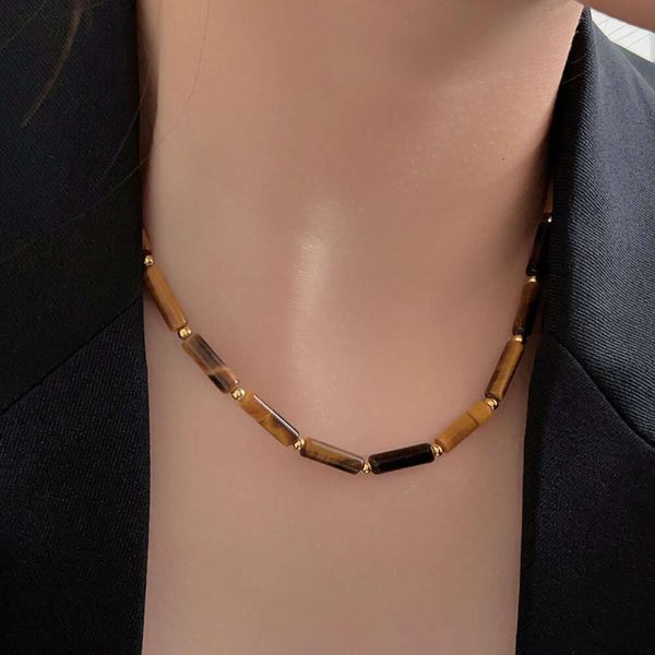 Holding Heng S Sterling Sier Collar de Maillard con cuentas de piedra de ojo de tigre natural para mujeres en Corea del Sur Otoño e Invierno Nuevo Viento Frío