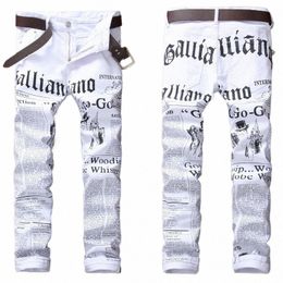 Trou décontracté nouveau style Denim Jeans Lg pantalon blanc hommes droit Fi Design journal impression pantalon grande taille 72YO #