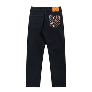 Gatendenim Rechte mode streetwear sportjeans Motorborduurwerk Geperforeerde jeans Bedrukte patchwork uitlopende jeans