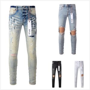 paarse jeans designer jeans voor heren jeans Wandelbroek Gescheurd Hiphop High Street Fashion Brand Pantalones Vaqueros Para Hombre Motor Nauwsluitend A2