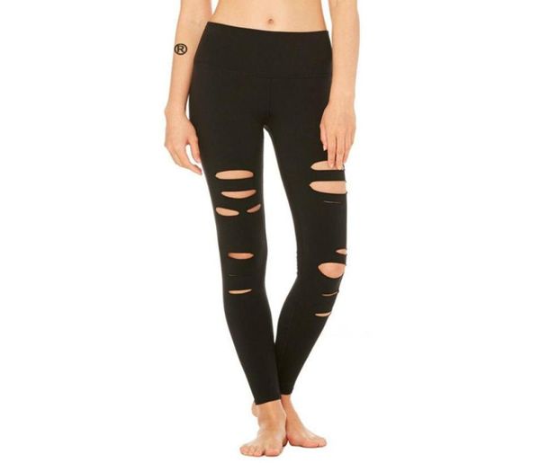 Leggings negros con agujeros, pantalones legging para mujer, ropa de calle deportiva, leggings elásticos de cintura alta 8085859